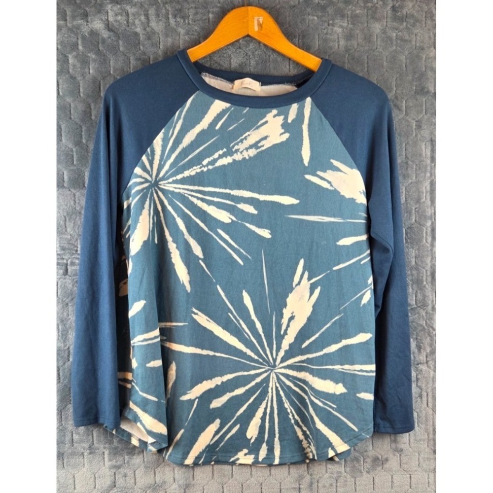 Riah Fashion Baseball Tee‎ Blue With Star Burst Pattern Size XL Long Sleeve